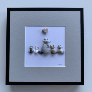Pebble art family of cats for cat lovers